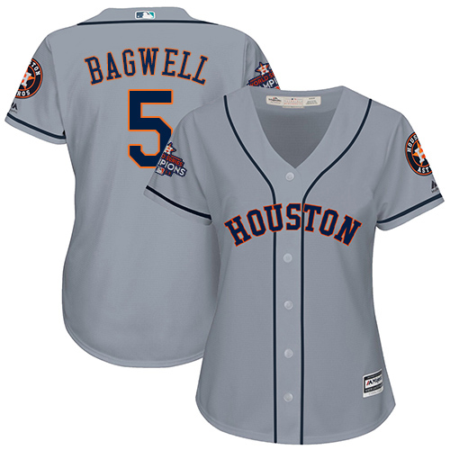 Astros #5 Jeff Bagwell Grey Road World Series Champions Women's Stitched MLB Jersey - Click Image to Close
